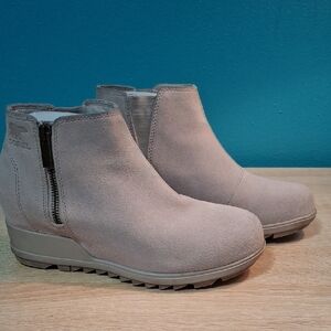 Sorel EVIE Taupe Suede Side-Zip Ankle Booties